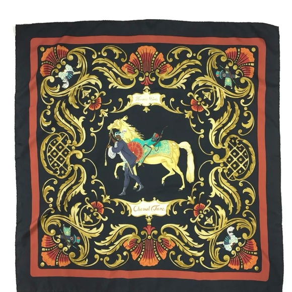 Hermes Cheval Turc Turkish Horse 90 Scarf with Bouet Scarf Ring & Knotting Cards - Picture 3 of 15